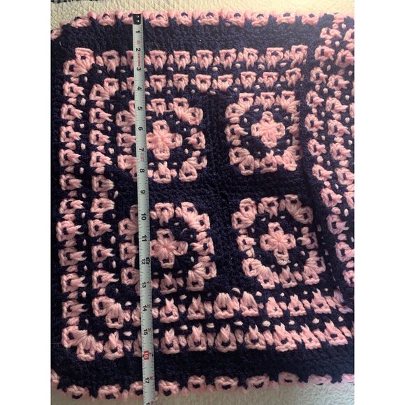 Handmade Pink & Navy Hand Crocheted Fabric Lined Handbag - Picture 6 of 14